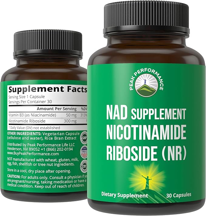 Peak Performance Nicotinamide Riboside NR Supplement Capsule - NMN Alternative NAD Supplement + Niacinamide for NAD+ Levels As We Age - 3rd Party Tested, Non-GMO, Vegan Vitamin for Women and Men