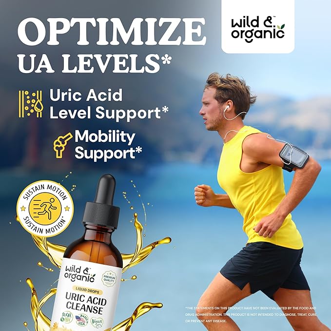 Wild & Organic Uric Acid Cleanse Drops - Tart Cherry, Turmeric, Chanca Piedra Stone Breaker Complex for Kidney Cleanse - Uric Acid Support Supplement - Vegan, Sugar & Alcohol-Free Tincture - 2 oz