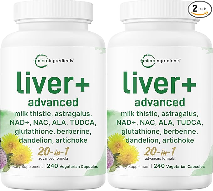 Liver Advanced+, 480 Veggie Capsules | 20-in-1 Complex + Milk Thistle, Dandelion, NAD, NAC, ALA, TUDCA, Glutathione, Artichoke, Turmeric, & Astragalus | Non-GMO, Gluten Free