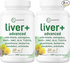 Liver Advanced+, 480 Veggie Capsules | 20-in-1 Complex + Milk Thistle, Dandelion, NAD, NAC, ALA, TUDCA, Glutathione, Artichoke, Turmeric, & Astragalus | Non-GMO, Gluten Free