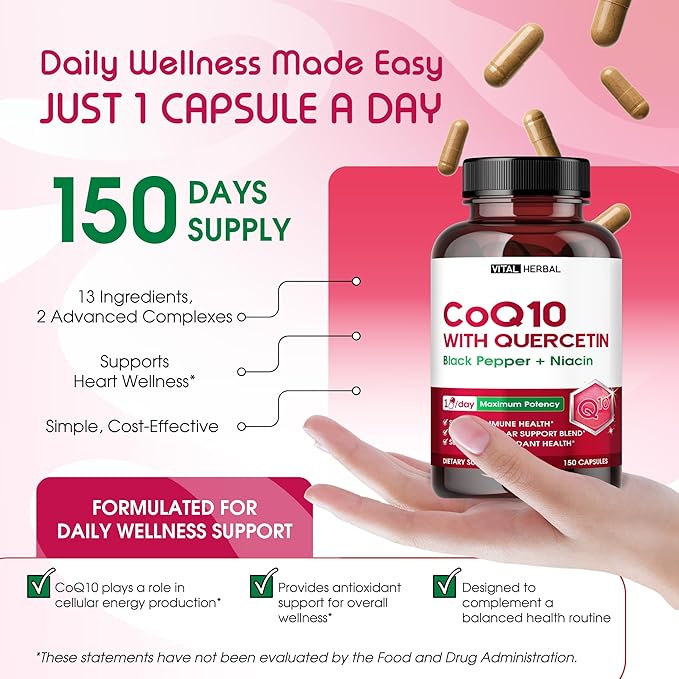 Liposomal CoQ10 Ubiquinone with PQQ, Black Pepper & Omega-3 – Supports Heart, Immune & Antioxidant Health – 150 Capsules