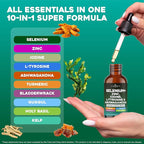 Thyroid Support Drops - Selenium, Zinc, Iodine, L Tyrosine, Ashwagandha, Turmeric, Schisandra Guggul, Cayenne, Basil - Liquid Supplement Folate Copper Alcohol -Free, Vegan, Non-GMO – 2 oz