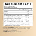 Turmeric Curcumin Supplement with Black Pepper & Ginger | 95% Curcuminoids | 240 Softgels with MCT Oil for Better Absorption (120 Day Supply)