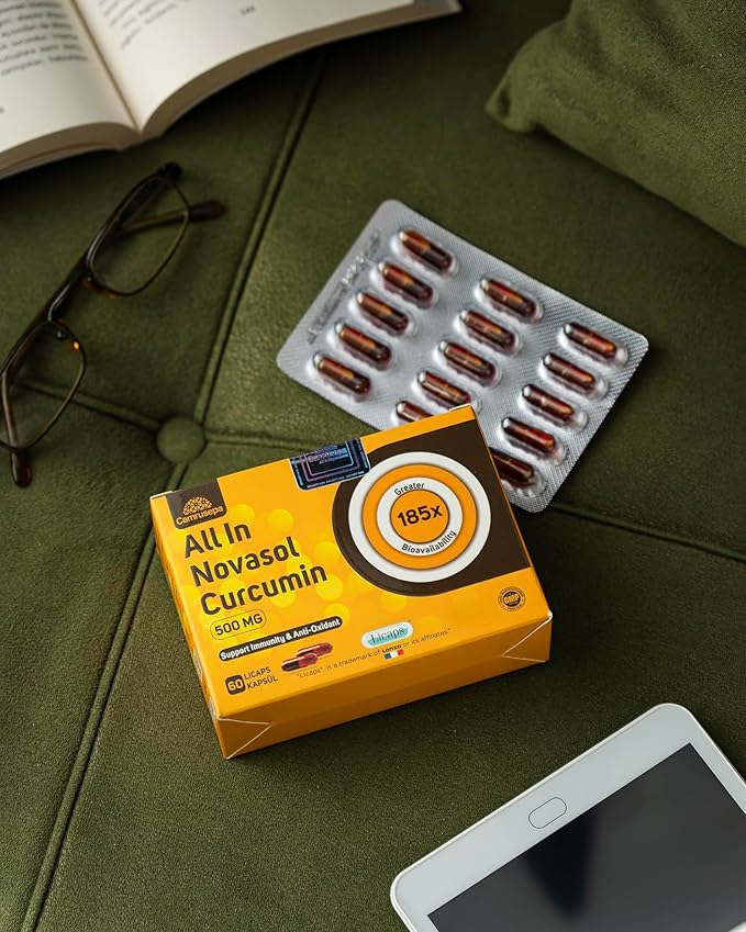All in Novasol Curcumin Herbal Supplement – Advanced Curcumin Formula, Enhanced Absorption Licaps Capsules, Supports Antioxidant, Immune & Cellular Health | 60 Capsules