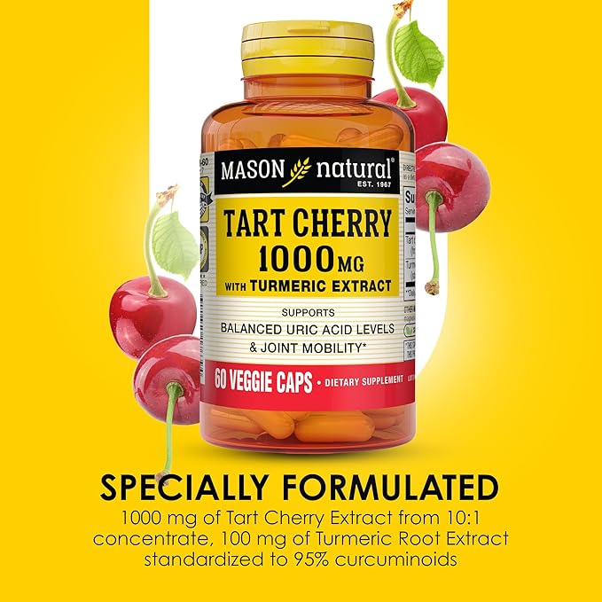 MASON NATURAL 1000mg Tart Cherry Extract with Standardized Turmeric, 60 Day Supply Capsules for Joint Support