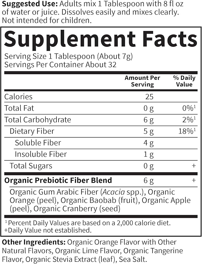 Garden of Life Dr. Formulated Organic Fiber Powder, Citrus Flavor, Prebiotic Superfood Fiber Supplement, Constipation Relief, Psyllium Free, 32 Servings