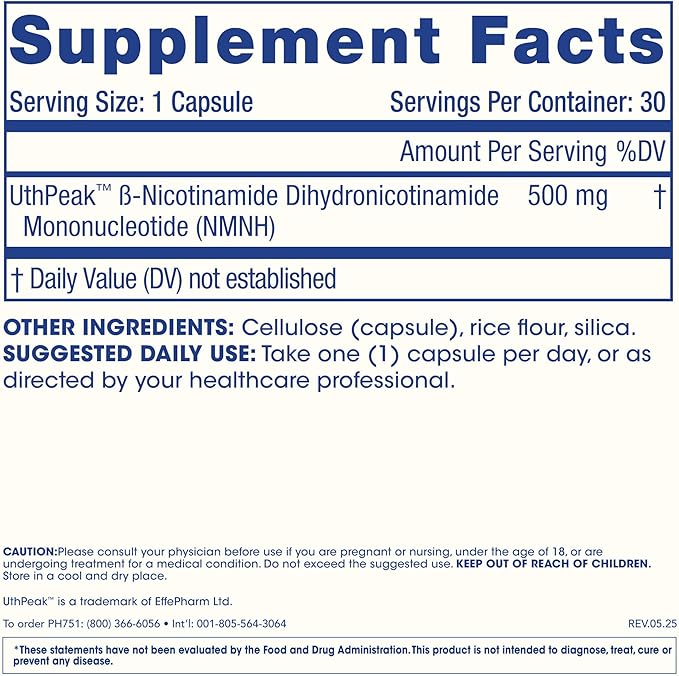 Pure NMNH (Dihydronicotinamide Mononucleotide) 500 mg 30 Capsules | NAD+ Optimizer | 3rd Party Triple Lab Tested