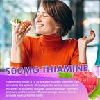 Vitamin B1 Gummies 500mg for Adults & Kids – High Potency Thiamine B1 Supplement for Energy & Nervous System Support, Sugar-Free, Raspberry Flavor, 60 Count