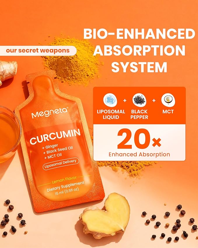 Liposomal Liquid Turmeric Curcumin Supplement 1000mg – Extra Strength with Black Seed Oil, MCT, Ginger & Resveratrol – Maximum Absorption, Joint & Inflammation Support, Antioxidant & Cellular Health