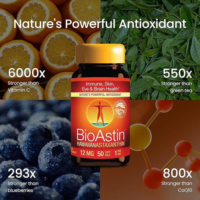 Nutrex Hawaii BioAstin Hawaiian Astaxanthin - 12mg, 50 Softgels - Farm-Direct Premium Antioxidant Supplement to Support Eye, Skin, Joint & Immune System Health - Non-GMO & Gluten-Free