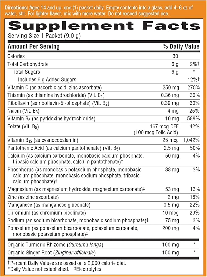 Emergen-C Citrus-Ginger Fizzy Drink Mix, Turmeric and Ginger, Immune Support, Natural Flavors with High Potency Vitamin C, 18 Count