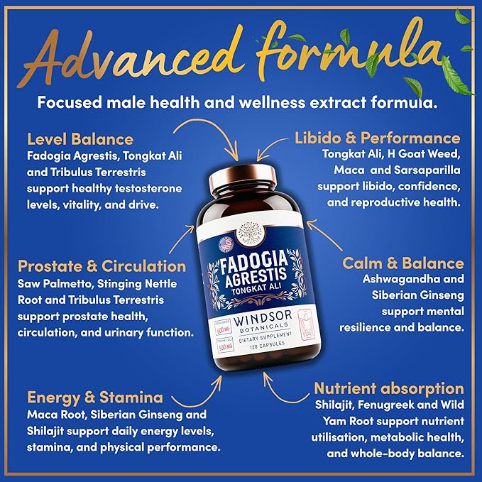 Fadogia Agrestis and Tongkat Ali Supplement - Fadogia Agrestis 600mg, 500mg Longjack Tongkat Ali for Men, Maca Root, Fenugreek, Ashwagandha, Saw Palmetto to Support Energy, Stamina, Vitality - 120Caps