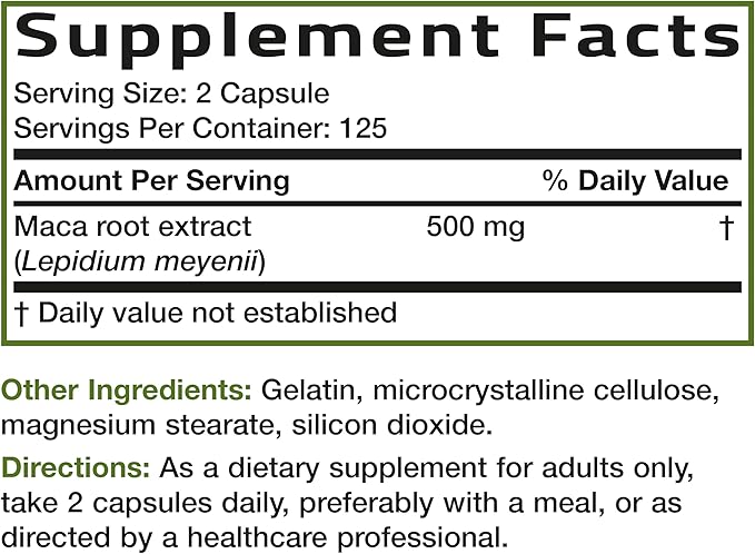 Bronson Maca Root Lepidium Meyenii Non-GMO, 250 Vegetarian Capsules