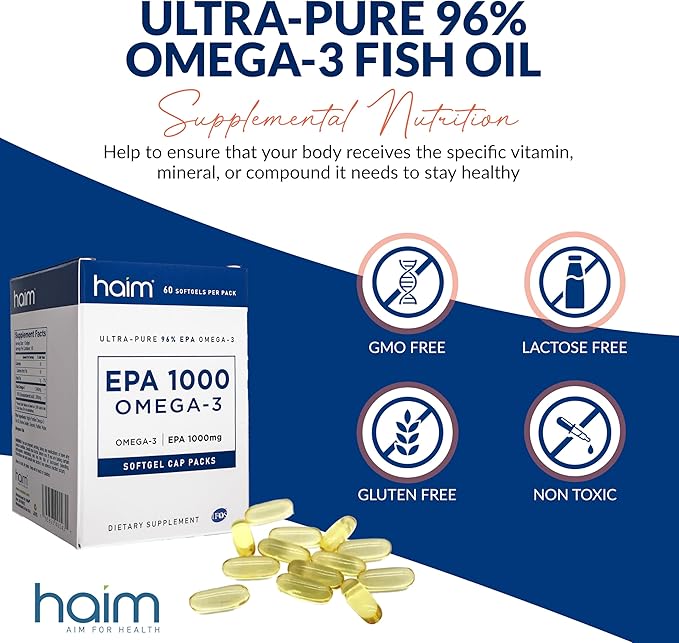 HAIM EPA1000 – High-Potency EPA Fish Oil Supplement – 1,000mg Omega-3 for Heart, Brain & Joint Health – Pure, Burpless Capsules – 60 Softgels – Made in USA