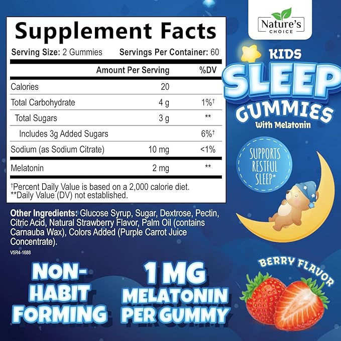 Kids Melatonin Gummies - 2mg Melatonin Per Serving - Best Children's Melatonin Gummy for Restful Sleep - Kids Chewable Sleep Supplement - Natural Tasty Berry Flavor - Non-GMO Vegan - 120 Gummies