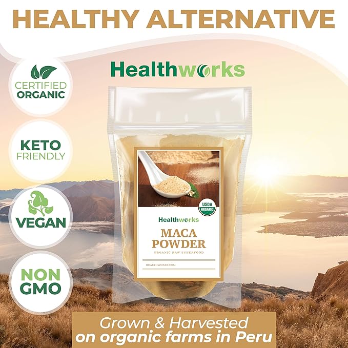 Healthworks Superfoods Organic Maca Powder Raw - 16 Oz / 1 Lb - Certified Organic Flour Use - Keto, Vegan & Non-GMO - Premium Peruvian Origin - Breakfast, Smoothies, Baking & Coffee - Antioxidant