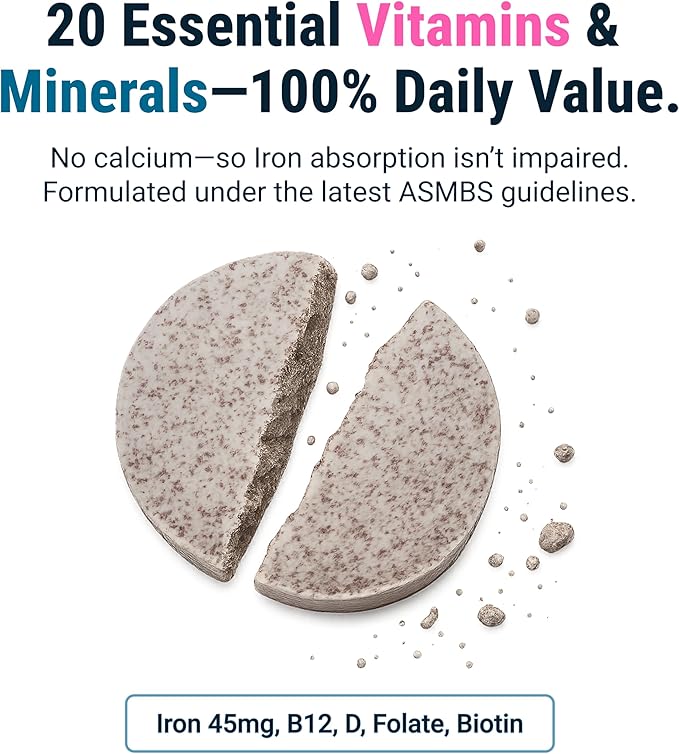 BariatricPal Multivitamin ONE 1 per Day! Bariatric Multivitamin Chewable with 45 mg of Iron | Orange Citrus | Vitamin for Bariatric Surgery Patients | 30 Count (1 Month Supply)