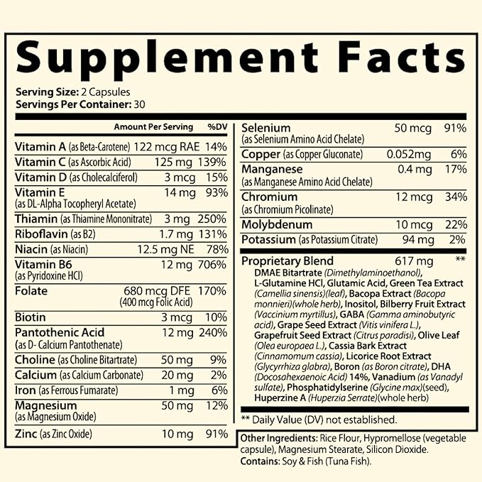 Sun Vitals Core Mind – Nootropic Brain Supplement for Focus, Memory & Mental Clarity | DMAE, Bacopa Monnieri, Phosphatidylserine & Huperzine A | Non-Stimulant, Caffeine-Free | 60 Capsules