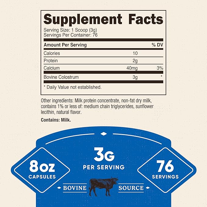 Nutricost Colostrum Powder 8 oz, Lactoferrin and Minimum 30% Immunoglobulins (IgG), from Bovine Colostrum, 3g Per Serving, 76 Servings