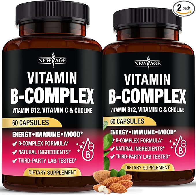 Vitamin B Complex for Men & Women - Made in USA - B-Complex: B1, B2, B3, B5, B6, B7, B8, B9, B12 with Vitamin C, Choline, Inositol - Energy, Brain & Heart Support Supplement - 120 Vegan Capsules