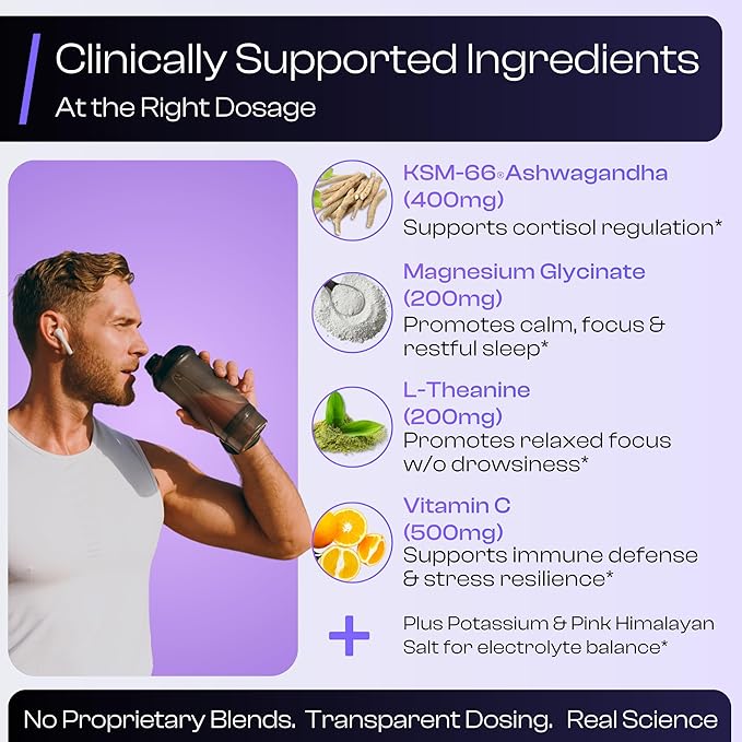 Vitalix – Cortisol Reducer & Adaptogen Drink Mix with Ashwagandha KSM 66, Magnesium Glycinate 200mg, L-Theanine 200mg, Vitamin C 500mg & Electrolytes – Raspberry Lemonade – 30 Servings