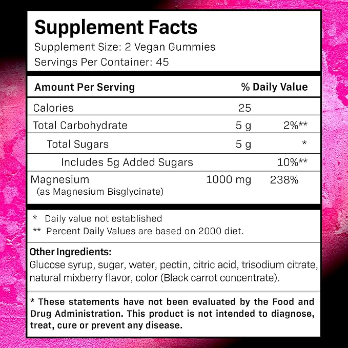 Magnesium Glycinate Gummies, 1000 mg - Magnesium Supplement to Support Relaxation, Heart Health - Chewable Calm Magnesio Gummies for Adults, Glicinato De Magnesio - Mix Berry Flavor