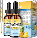Kids Magnesium Glycinate Liquid Drops, Magnesium for Kids with Calcium, Zinc, L-Theanine, Vitamin D3 K2, C for Sleep, Relaxation, Calm, Focus, Brain,Mood, Bones & Muscles - Pineapple Flavor 2 Pack