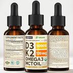 (2 Pack) Organic Vitamin D3 K2 Drops with MCT Oil Omega 3, 5000 IU - Maximum Strength Vitamin D Liquid, No Fillers, Non-GMO Liquid D3 for Faster Absorption and Immune Support (Vanilla, 1 Fl OZ x 2)
