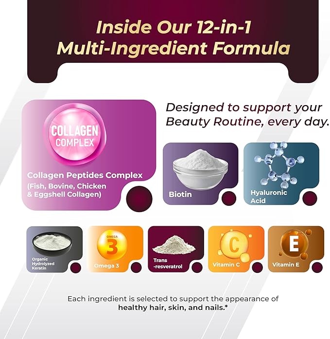 GriMed Organic Collagen 6,419 mg with Hyaluronic Acid, Biotin, Keratin, Resveratrol Hair Skin, Nails Vitamins (150 Count (Pack of 1))