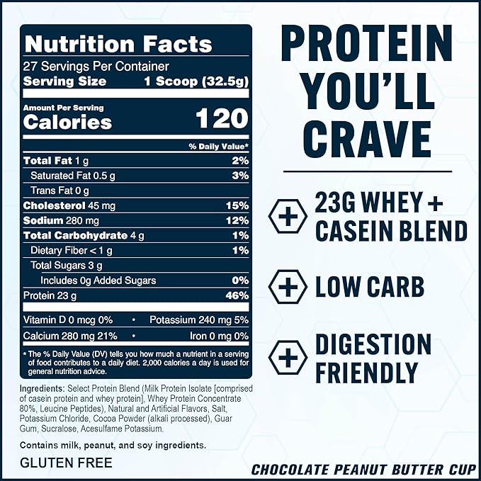 PEScience Select Protein Powder, Whey and Casein Blend, Lean Protein Powder for Women and Men, Low Calorie, Low Carb, Keto Friendly, Gluten Free, Chocolate Peanut Butter Cup - 27 Servings