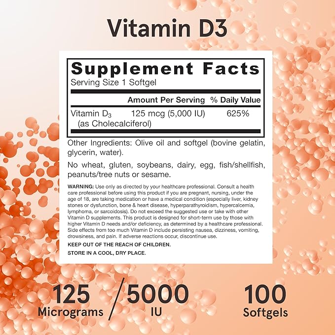 Jarrow Formulas Vitamin D3 125 mcg (5000 IU) - 100 Servings (Softgels) - Bone Health, Immune Support & Calcium Metabolism Support - Vitamin D Supplement - D3 Vitamins - 5000 IU Vitamin D (Pack of 12)