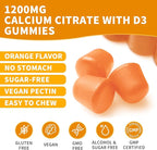 (2 Pack) Calcium Citrate 1200 mg Gummies with Vitamin D3, High Absorption Calcium Supplements for Women & Men, Sugar Free, Non-GMO, Gluten Free, Supports Muscle & Immune - Orange Flavor