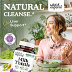Wild & Organic Milk Thistle Capsules 1000mg - Liver Detox Cleanse - Silymarin Milk Thistle Supplement for Liver Support - 120 Vegan Capsules - 2-Month Supply - No Fillers, Non-GMO