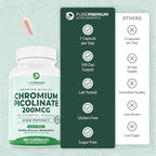 PurePremium Chromium Picolinate 200mcg - High Potency Chromium Supplements - Essential Mineral Health Support for Men/Women - Gluten-Free - 3 Months Supply - 100 Capsules
