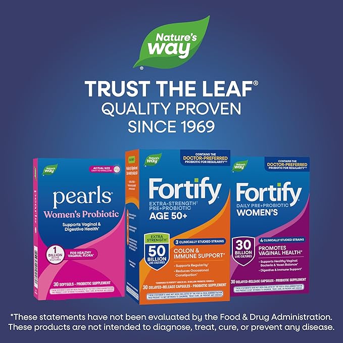 Nature’s Way Fortify Extra Strength(1) Pre+Probiotic Adults 50+, 50 Billion Live Cultures, Prebiotics, Probiotics for Digestive Health*, Immune Support*, Colon Health*, 30 Capsules
