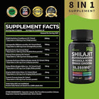 Shilajit and Ashwagandha Capsules, 8-in-1 Herbal Multivitamin for Men and Women, with Rhodiola Rosea, Ginseng, and Stinging Nettle, Shilajit for Men and Women