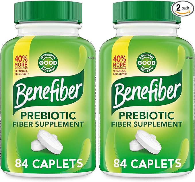 Benefiber Prebiotic Fiber Supplement Caplets,84 Count (Pack of 2)