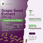 Purely Holistic Grape Seed Extract - 250 Vegan Capsules - 8+ Month Supply - Standardized to 95% Polyphenols - Maximum Strength Grapeseed - Non-GMO & Pesticide Free