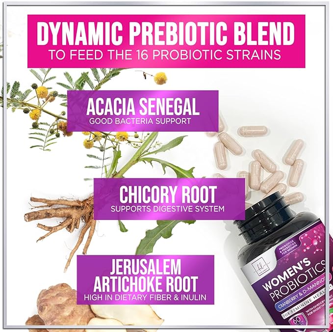 Probiotics for Women - Prebiotic and Probiotic Blend 60 Billion CFU Per Serving - 16 Strain Women's Probiotic for pH Balance & Vaginal Support - Digestive & Immune Support, Bottled USA - 60 Capsules