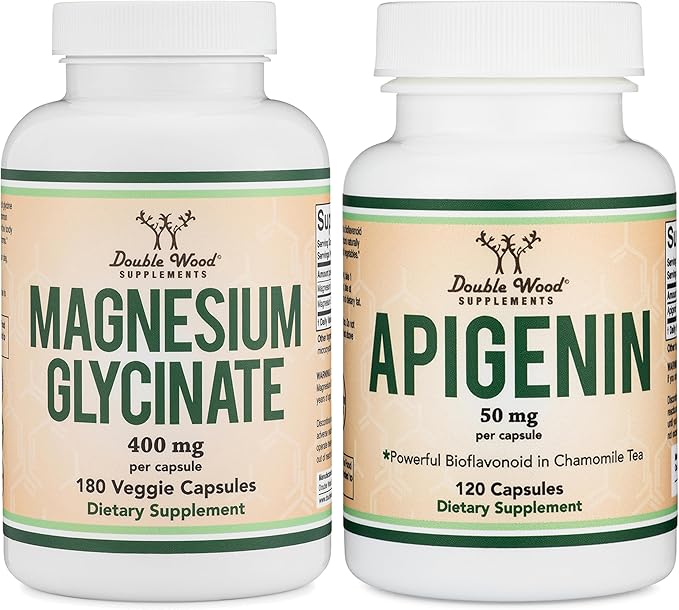Double Wood Relaxation Duo - Magnesium Glycinate & Apigenin - Complementary Support for Sleep, Calm, and Daily Wellness - Vegan, Non-GMO, Gluten Free