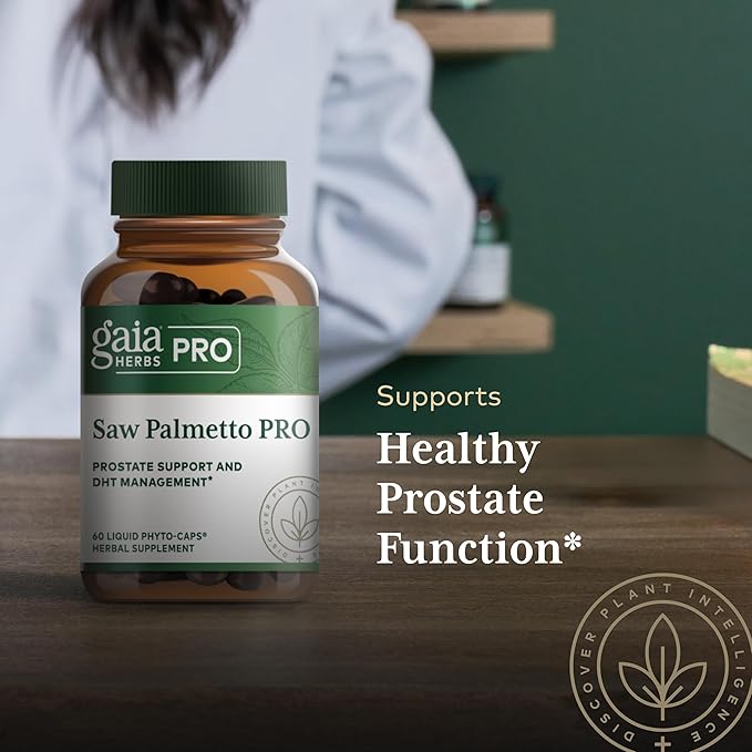 GAIA HERBS PRO Saw Palmetto PRO - Healthy Prostate Gland Support Supplement* - Herbal Supplement with Saw Palmetto & Sunflower Seed - Vegan, Gluten-Free, Soy-Free - 60 Liquid Phyto-Caps (60 Servings)