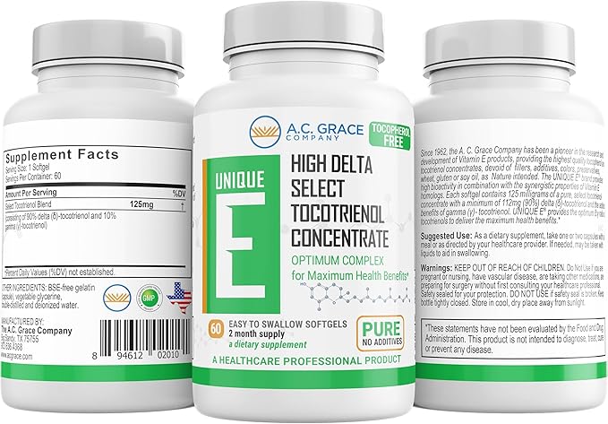 A.C. Grace Company, Unique E Tocotrienols - Tocopherol Free Softgels, 60 Count