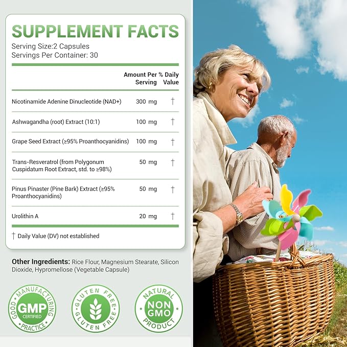 Nature Whisper® NAD+ Supplement 620mg | 6-in-1 Complex with Resveratrol, Ashwagandha & Urolithin A - Daily Energy Stack for Focus, Brain Fog & Healthy Aging - 60 Capsules