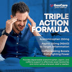 GenCare - Headache Relief Acetaminophen with Aspirin (NSAID) & Caffeine (200 Caplets) Value Pack | Head Pain, Muscle Aches, Back Pain & Body | Generic Excedren Extra Strength
