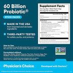 Physician’s Choice 60 Billion CFU Probiotic Stick Packs - 10 Strains + Prebiotics - Immune, Digestive & Gut Health - Supports Occasional Constipation, Diarrhea, Gas & Bloating - for Women & Men - 24CT