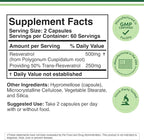 Resveratrol Supplement 500mg Per Serving, 120 Capsules (Resveratrol Polygonum Root Extract Providing 50% Trans Resveratrol) Healthy Aging Support by Double Wood (Pack of 2)