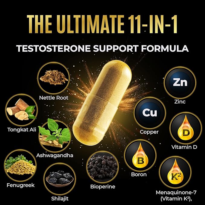 Apex Testosterone Supplement for Men – 11-in-1 Formula with Ashwagandha, Fenugreek Capsules, Tongkat Ali, Shilajit for men, Stinging Nettle Root, Vitamin D, Zinc & Boron – Natural Vitality & Energy