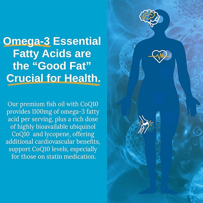 Xtendlife Omega 3 QH Fish Oil + CoQ10 for Heart, Brain, Joint & Skin-1100mg Omega - 3 with DHA, EPA, Ubiquinol, Astaxanthin & Lycopene - 1 Month Supply (60 Count)