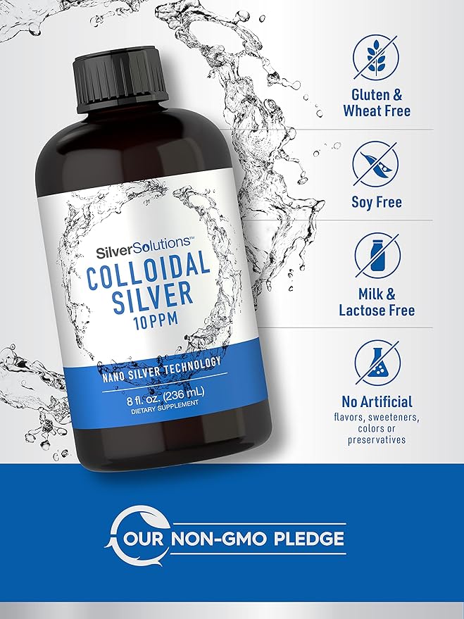 Carlyle Colloidal Silver | 10 PPM | 8 oz (236 mL) | Nano Silver Technology Solutions | Vegetarian, Non-GMO, & Gluten Free Supplement