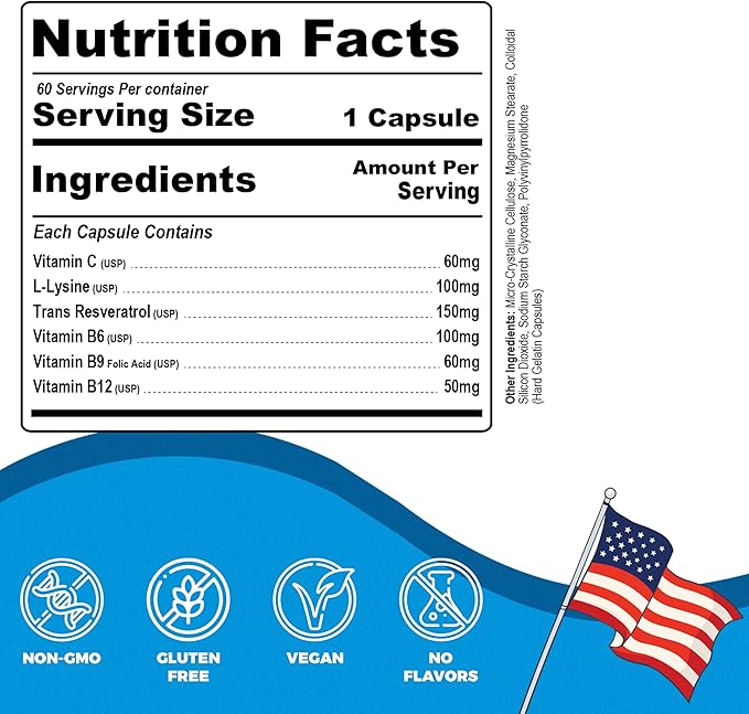 All-in-Wonder Immunity & Wellness Support with Transresveratrol, L-Lysine, and Vitamin B6 – Immune Booster for Skin, Heart & Cell Health – Vegan Formula – 60 Capsules